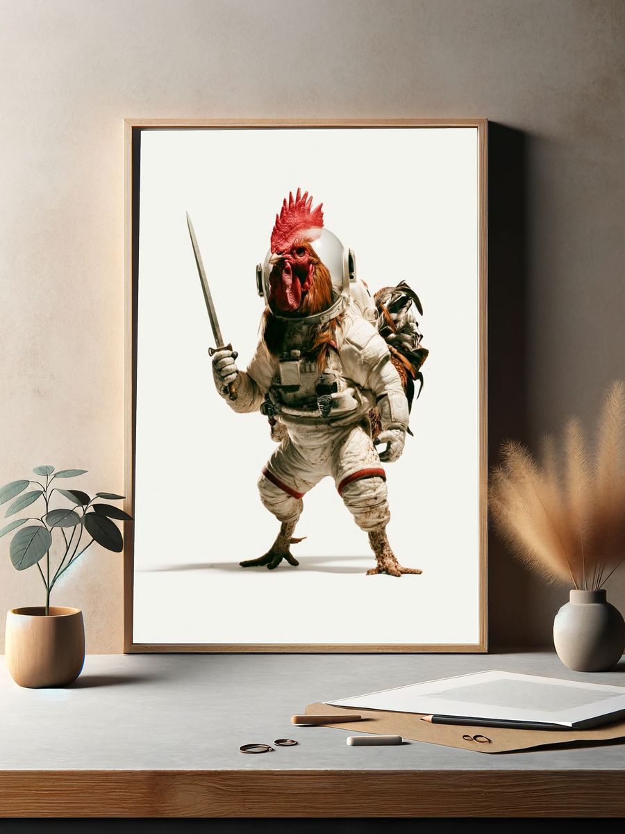 Astronaut Rooster Illustration Poster. — room view 2