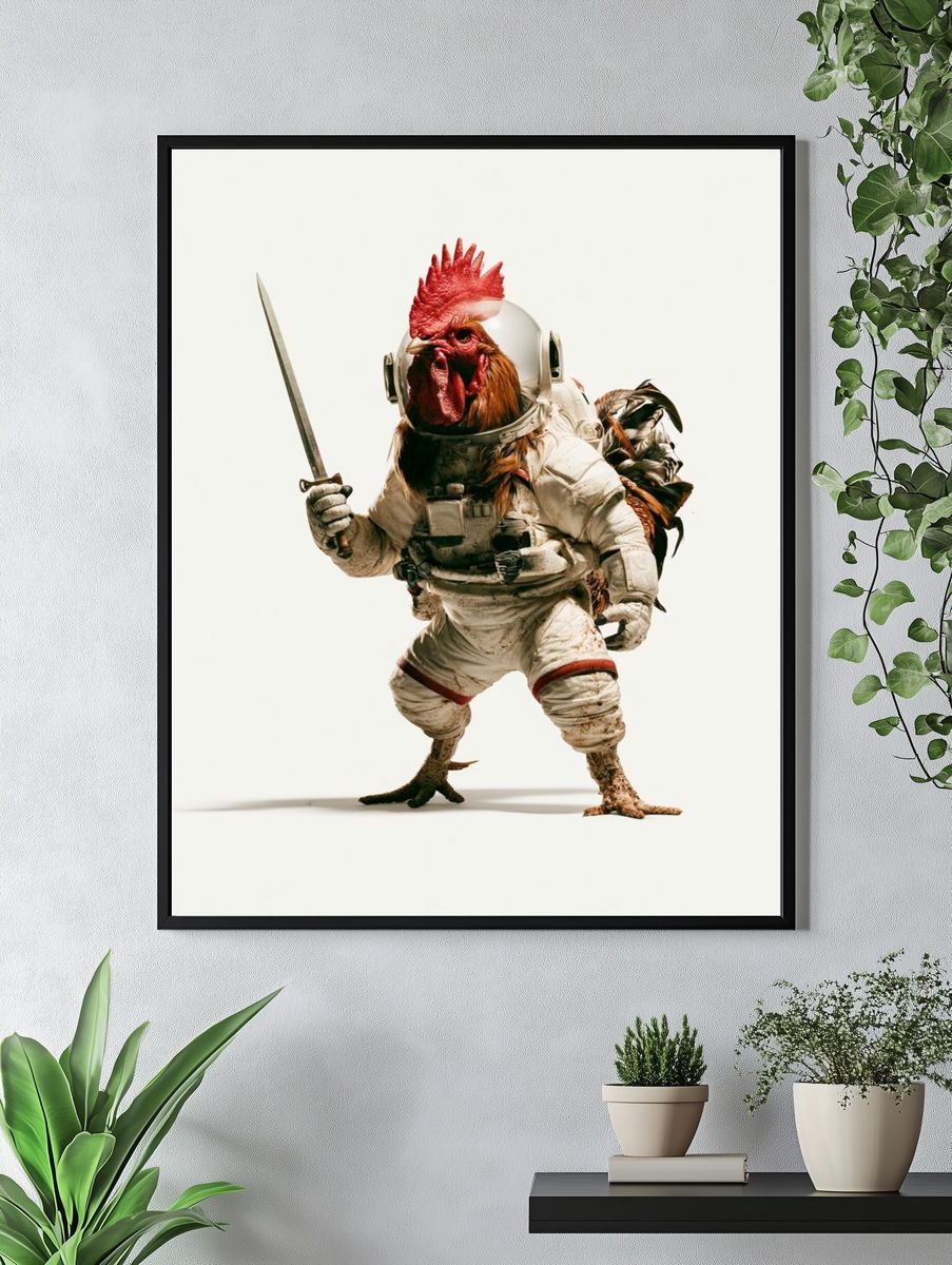 Astronaut Rooster Illustration Poster. — room view 4