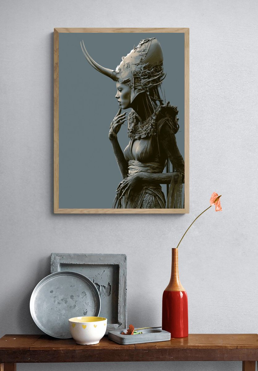 Horned Surreal Figure Print. — room view 3