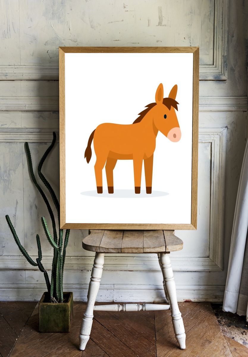 Cute Donkey Illustration Poster. — room view 1
