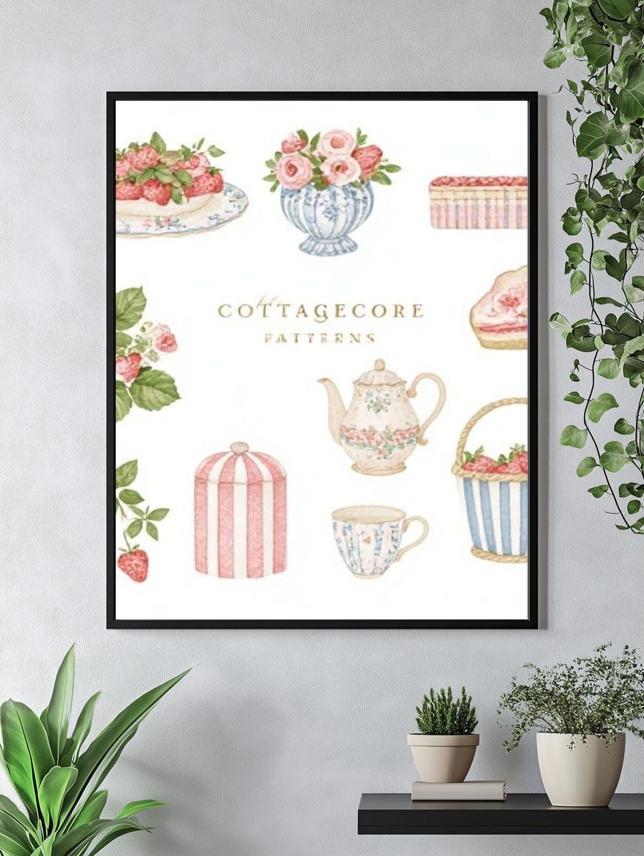 Cottagecore Patterns Illustration Poster. — room view 4