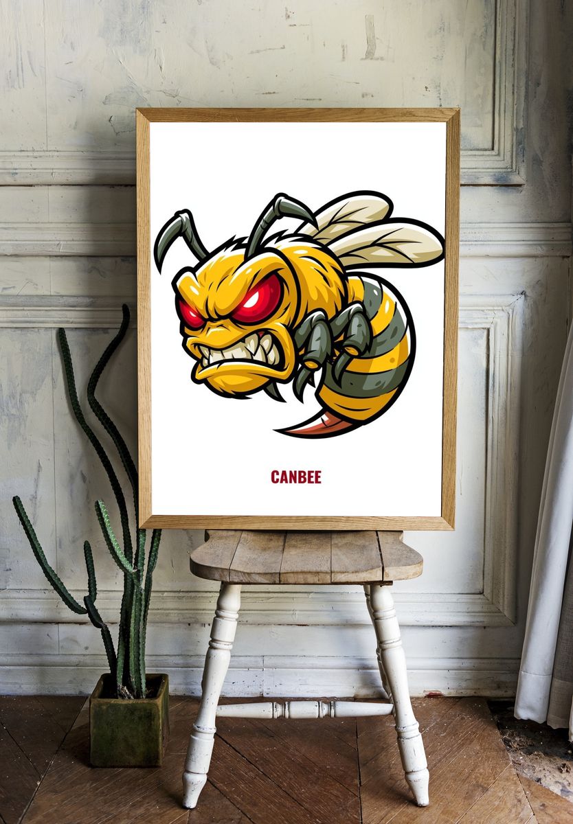 Angry Bee Cartoon Poster. — room view 1