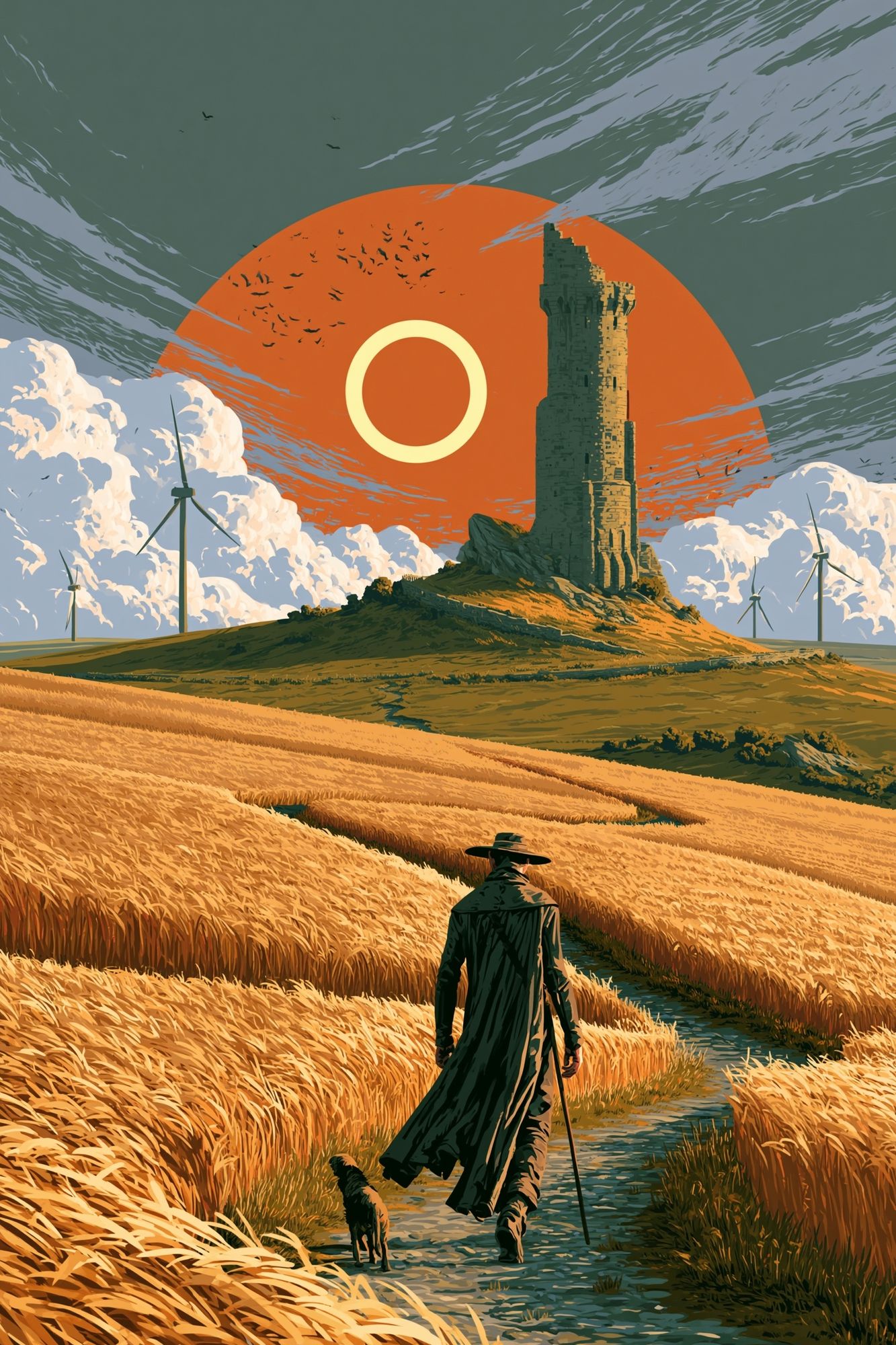 Solitary Wanderer Landscape Print. poster — illustration art
