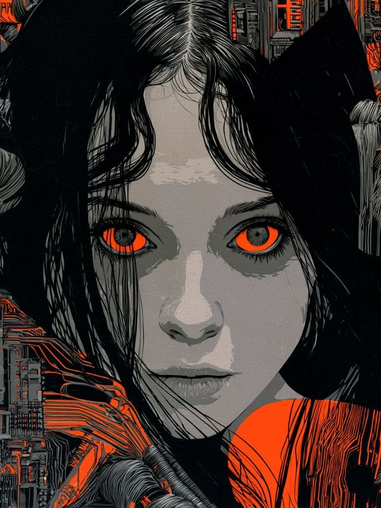 Cyberpunk Girl Portrait Print. poster — illustration art