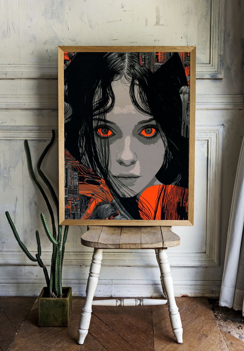 Cyberpunk Girl Portrait Print. room preview