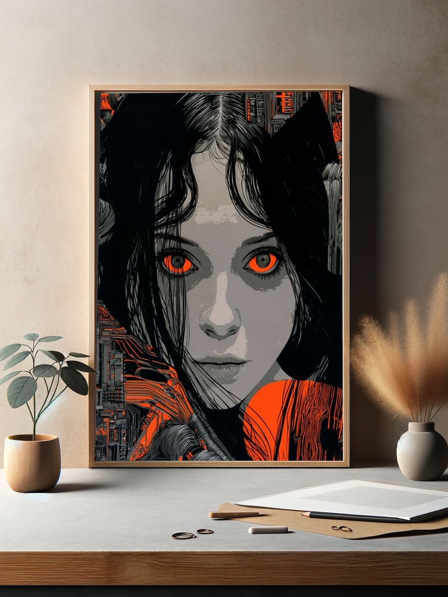 Cyberpunk Girl Portrait Print. — room view 2