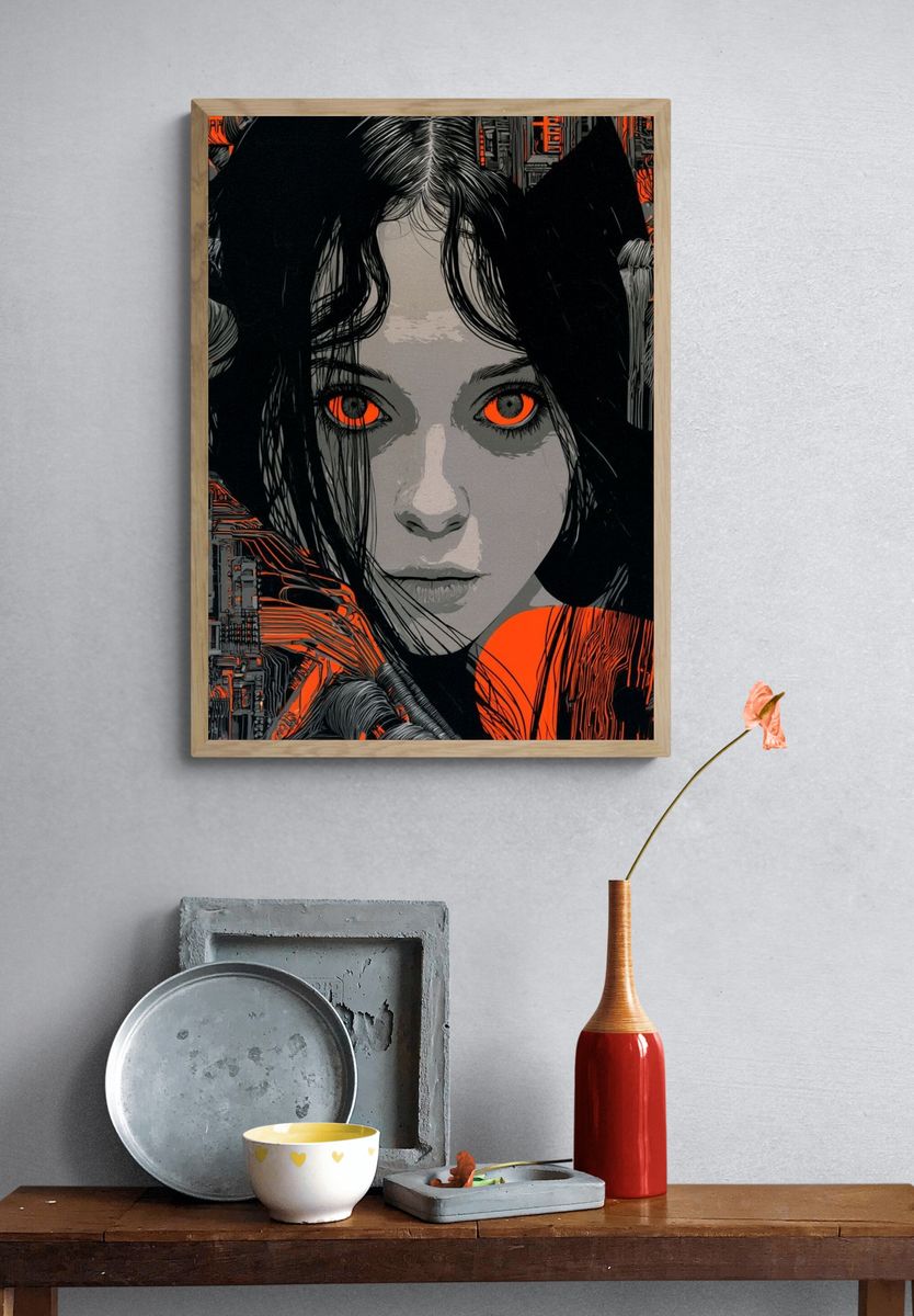 Cyberpunk Girl Portrait Print. — room view 3