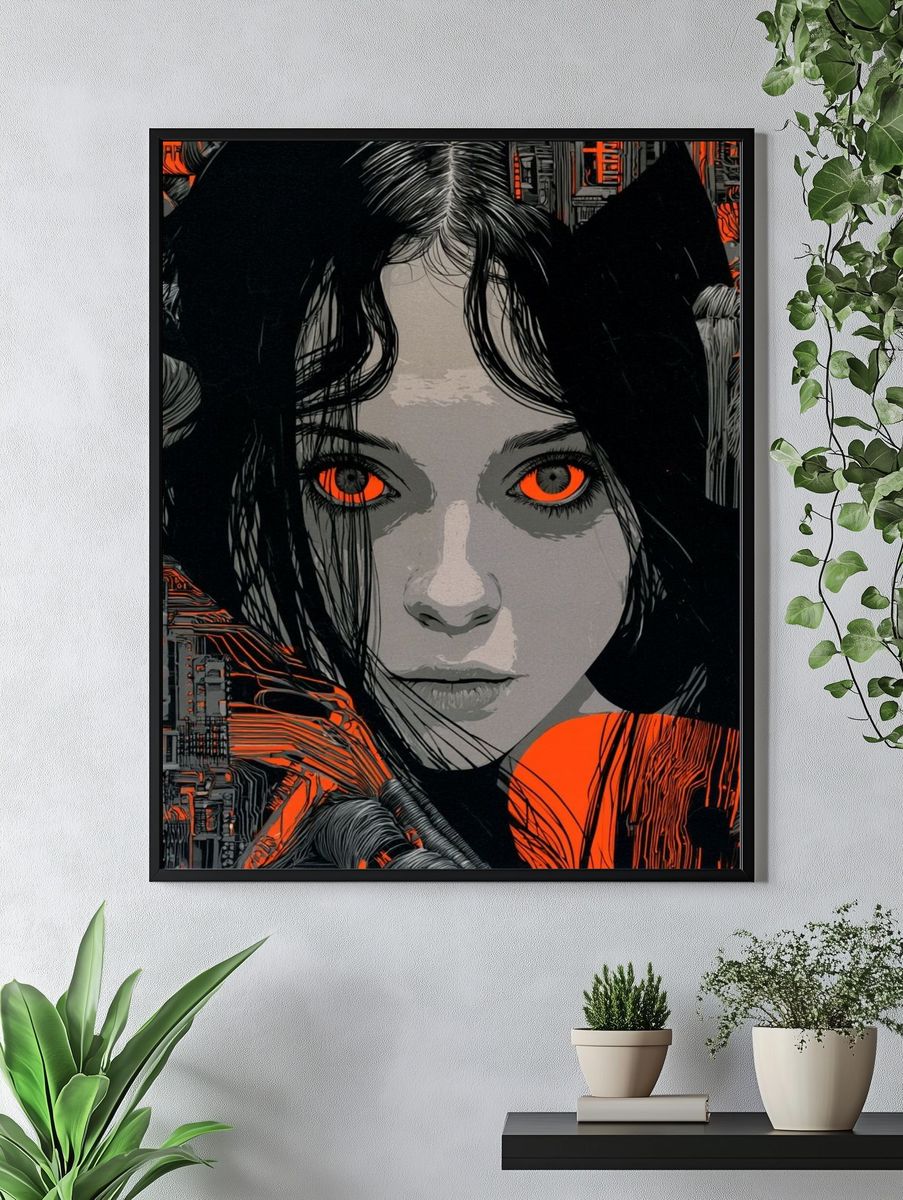 Cyberpunk Girl Portrait Print. — room view 4