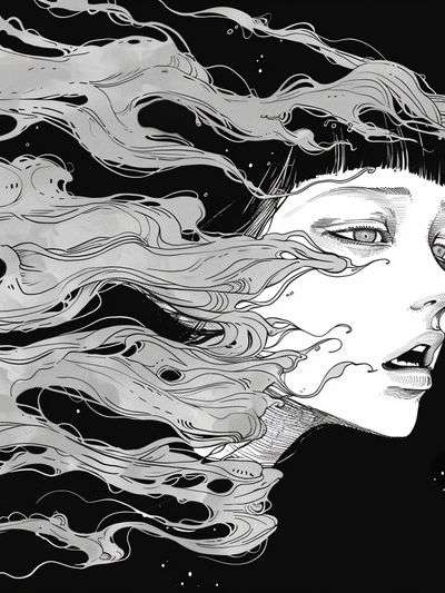 Surreal Woman in Wind Illustration Poster. poster