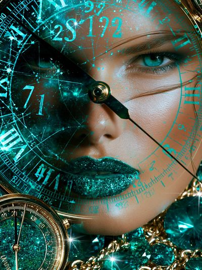 Teal Clock Face Portrait Print. poster