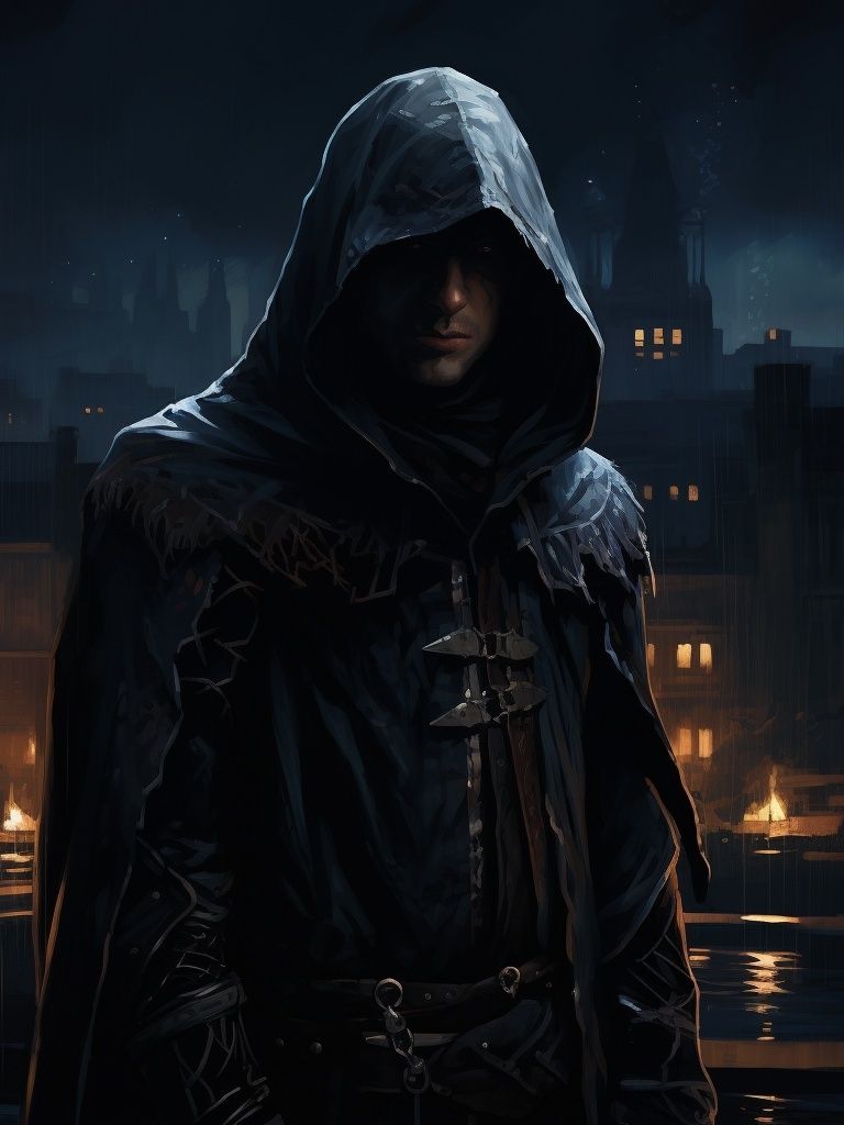 Hooded Assassin Night City Print. poster — illustration art