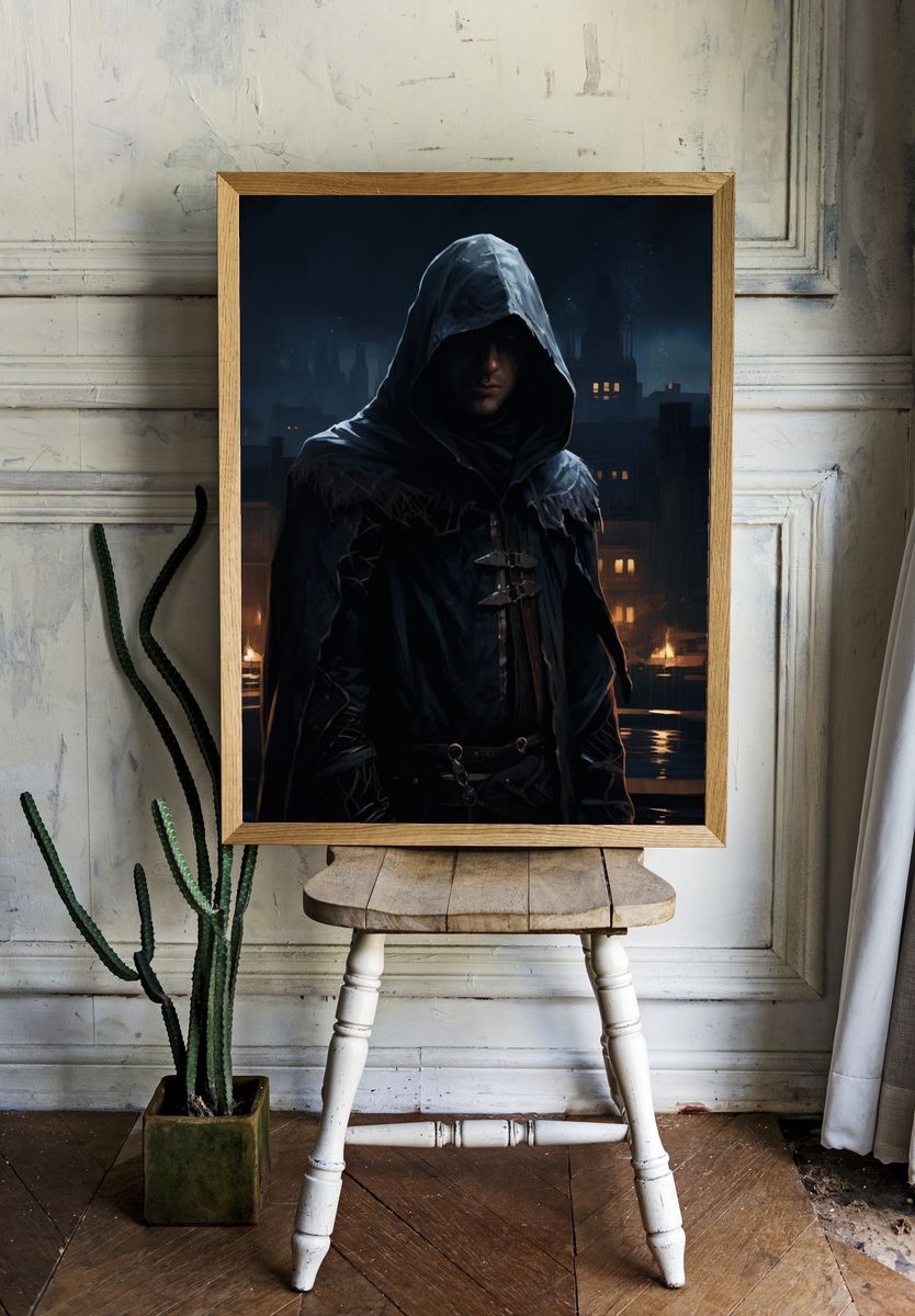 Hooded Assassin Night City Print. — room view 1