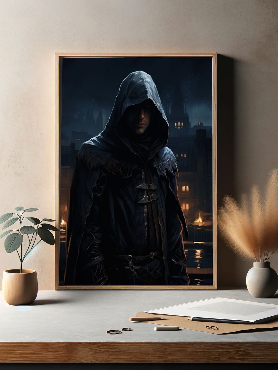 Hooded Assassin Night City Print. — room view 2