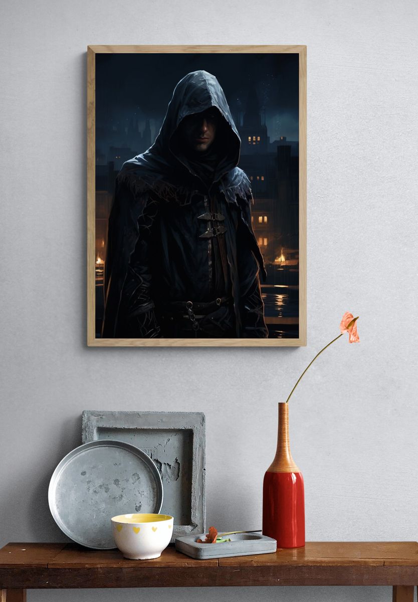 Hooded Assassin Night City Print. — room view 3