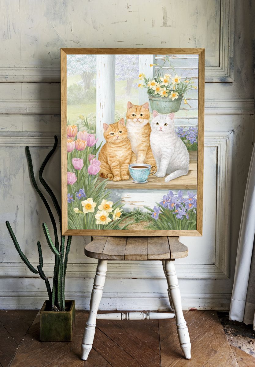 Spring Cats Garden Illustration Poster room preview