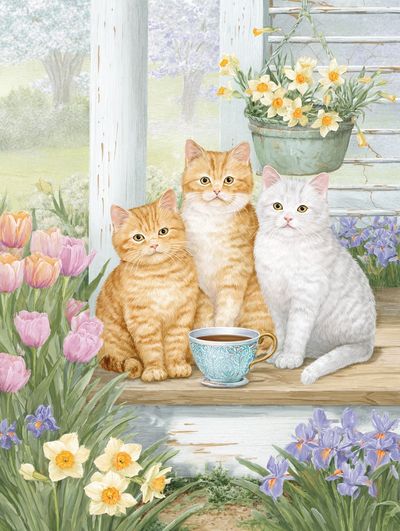 Spring Cats Garden Illustration Poster. poster
