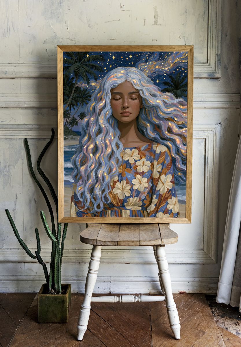 Moonlit Beach Portrait Illustration Poster. room preview