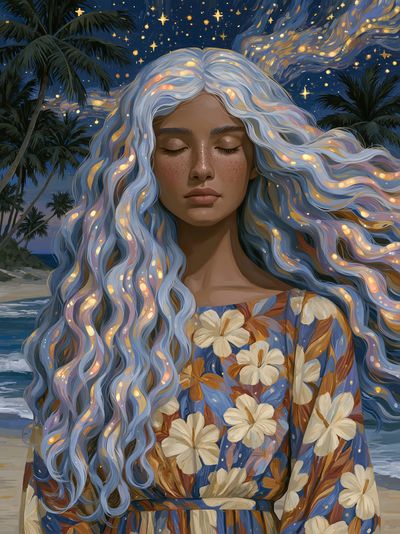 Moonlit Beach Portrait Illustration Poster. poster
