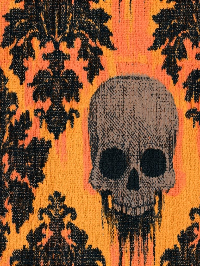 Skull on Orange Damask Illustration Poster. poster detail