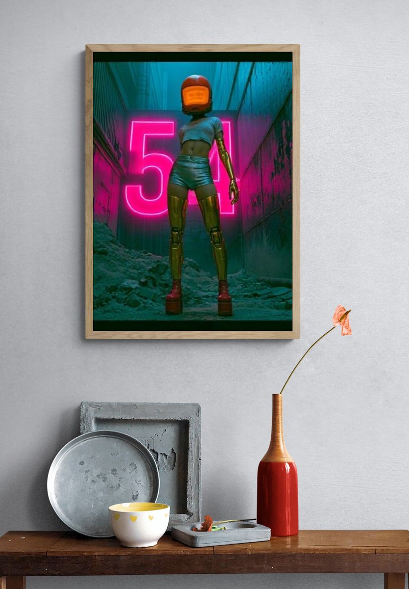 Cyberpunk Helmet Figure Poster. — room view 3