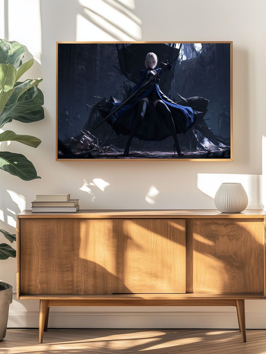 Dark Fantasy Warrior Illustration Poster. — room view 3