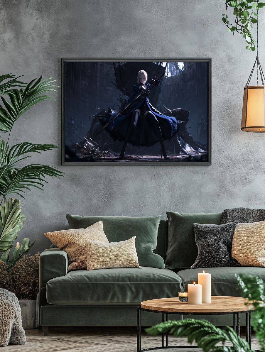 Dark Fantasy Warrior Illustration Poster. — room view 4