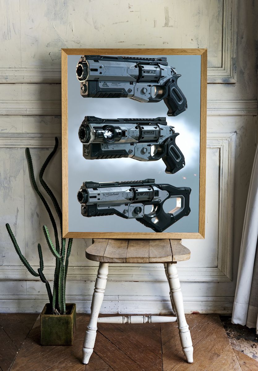 Futuristic Sci-Fi Blaster Poster. — room view 1