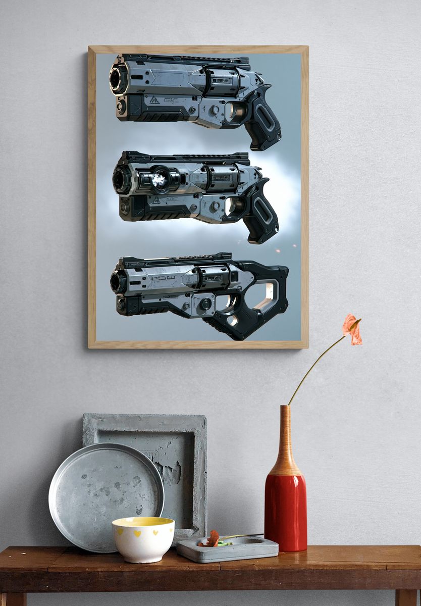 Futuristic Sci-Fi Blaster Poster. — room view 3