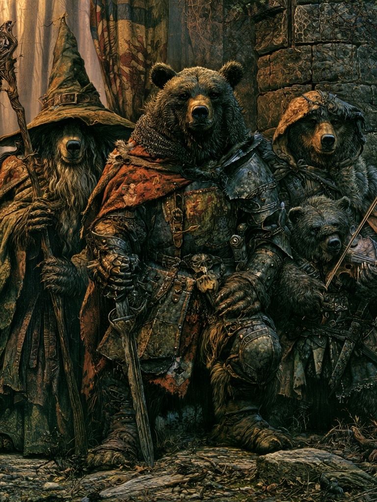 Armored Bear Guardians Fantasy Print. poster — illustration art