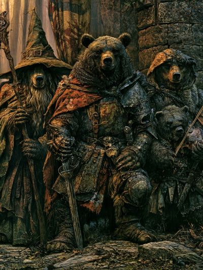 Armored Bear Guardians Fantasy Print. poster
