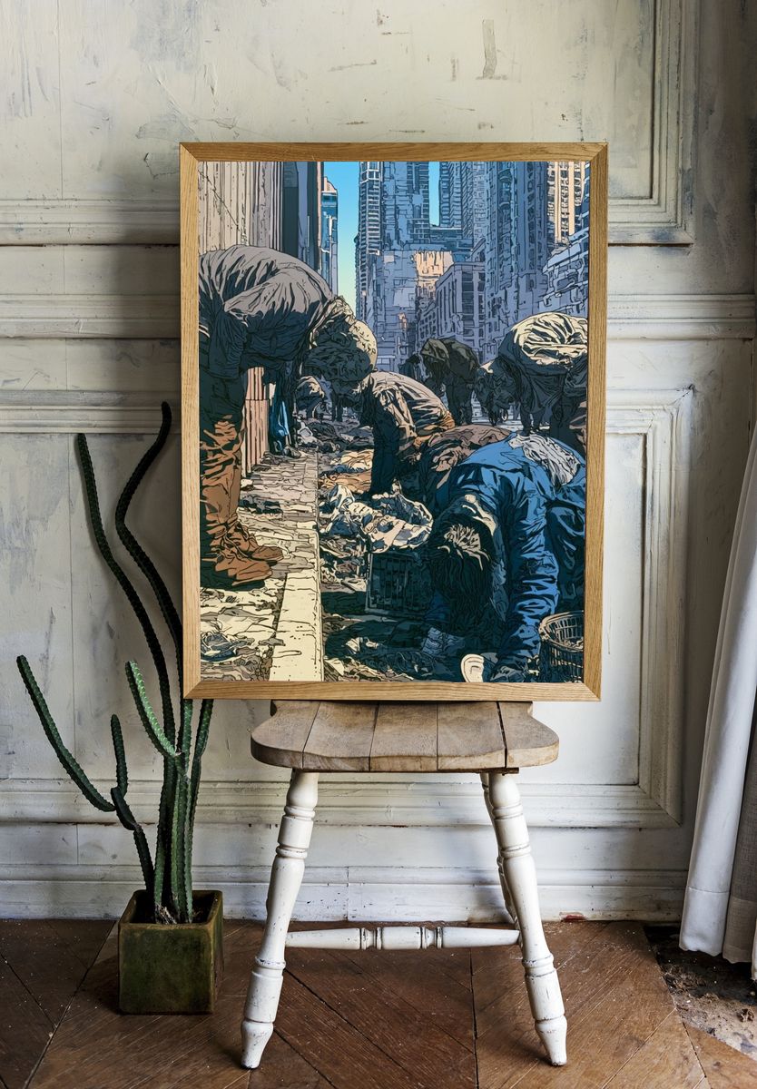 Urban Street Scene Illustration Poster. — room view 1