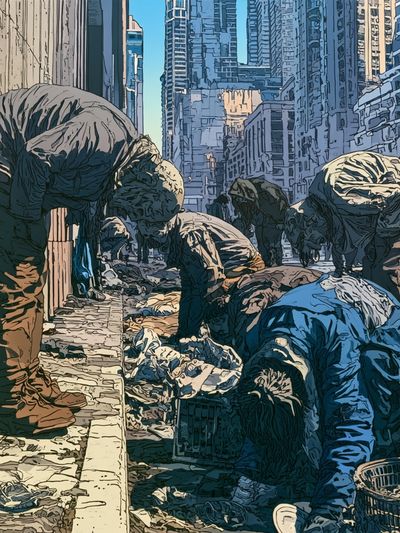 Urban Street Scene Illustration Poster. poster