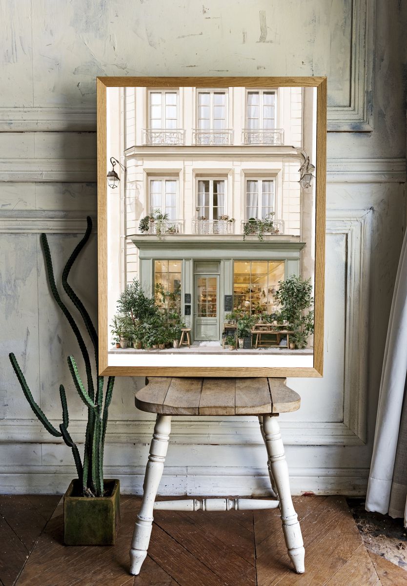Parisian Shopfront Watercolor Print. — room view 1