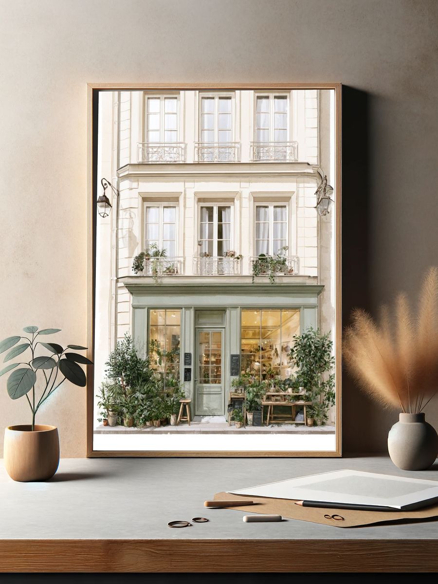 Parisian Shopfront Watercolor Print. — room view 2