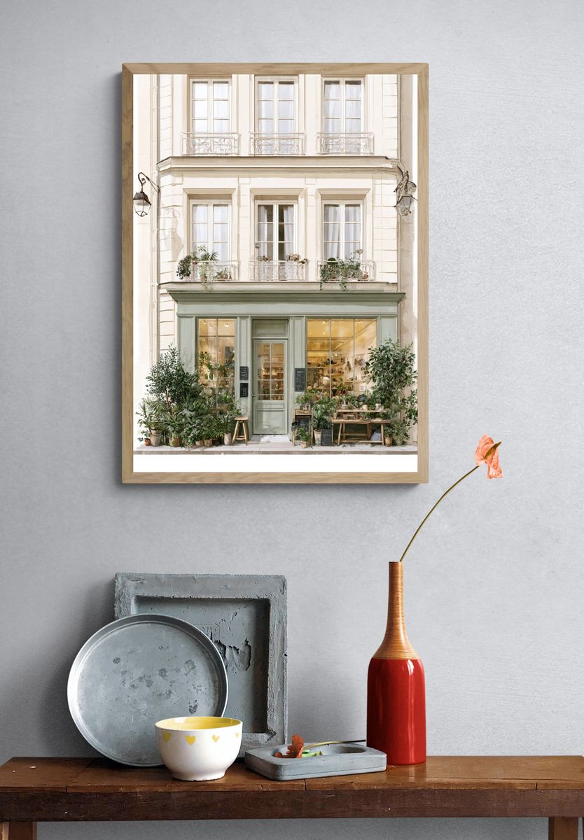 Parisian Shopfront Watercolor Print. — room view 3