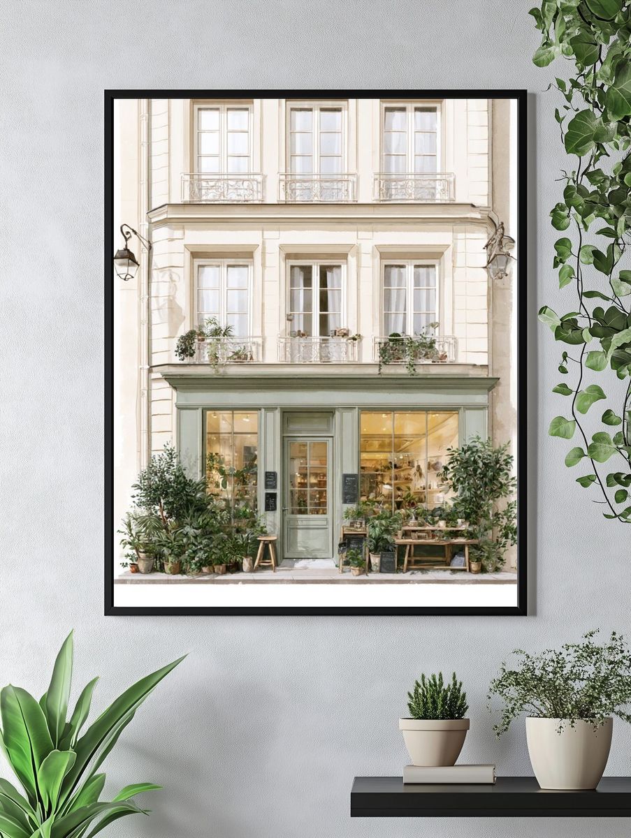 Parisian Shopfront Watercolor Print. — room view 4