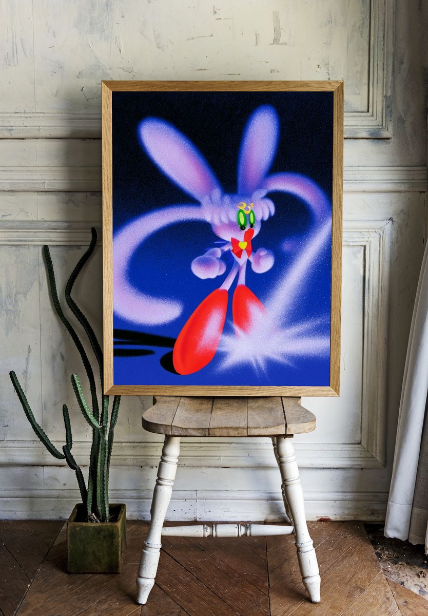 Surreal Bunny Digital Art Poster. — room view 1