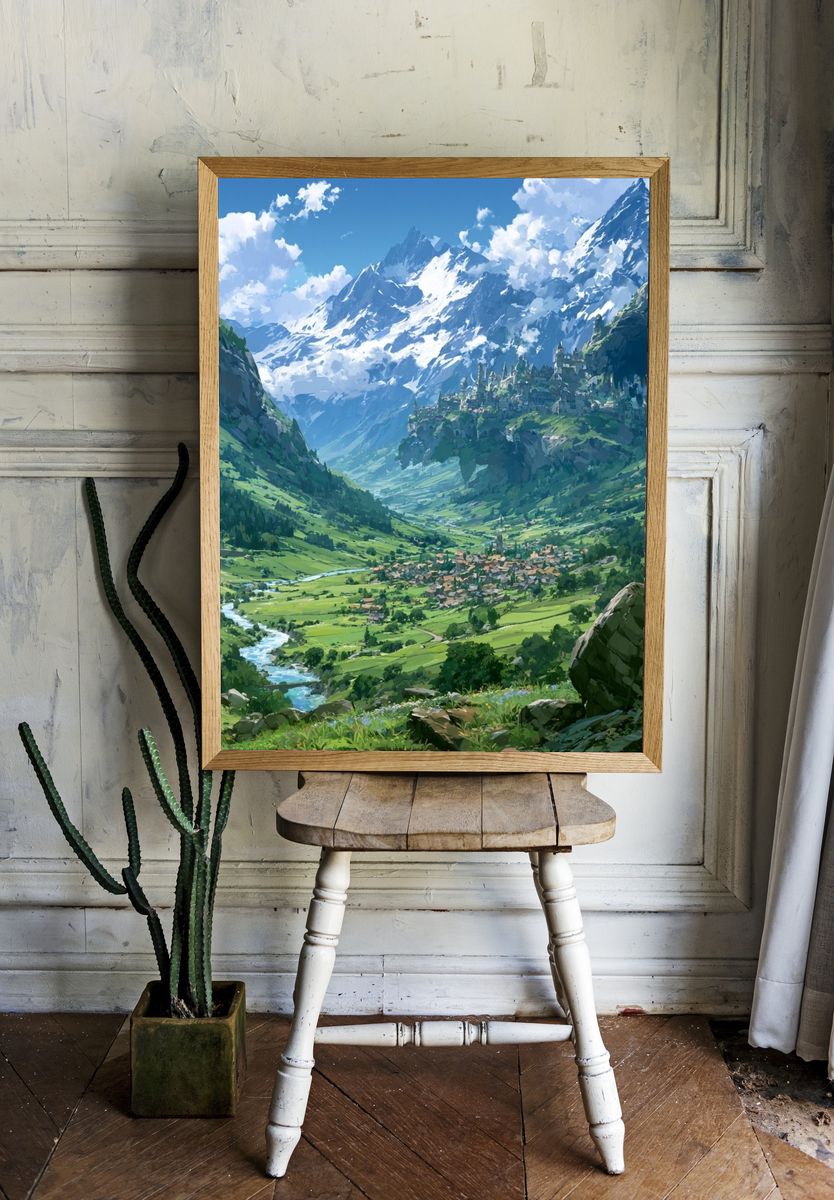 Alpine Valley Fantasy Landscape Print. — room view 1