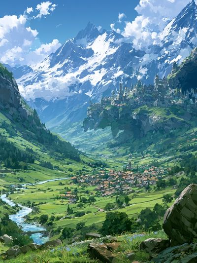 Alpine Valley Fantasy Landscape Print. poster