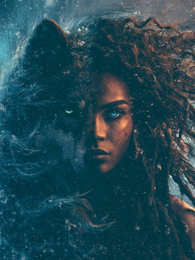 Wolf Woman Fantasy Illustration Poster. poster detail