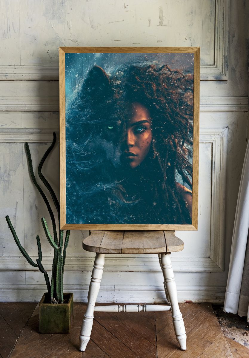 Wolf Woman Fantasy Illustration Poster. — room view 1