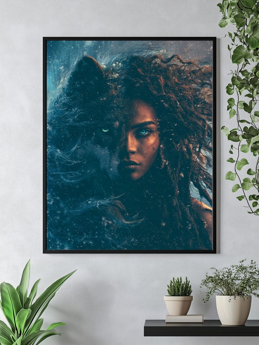 Wolf Woman Fantasy Illustration Poster. — room view 4
