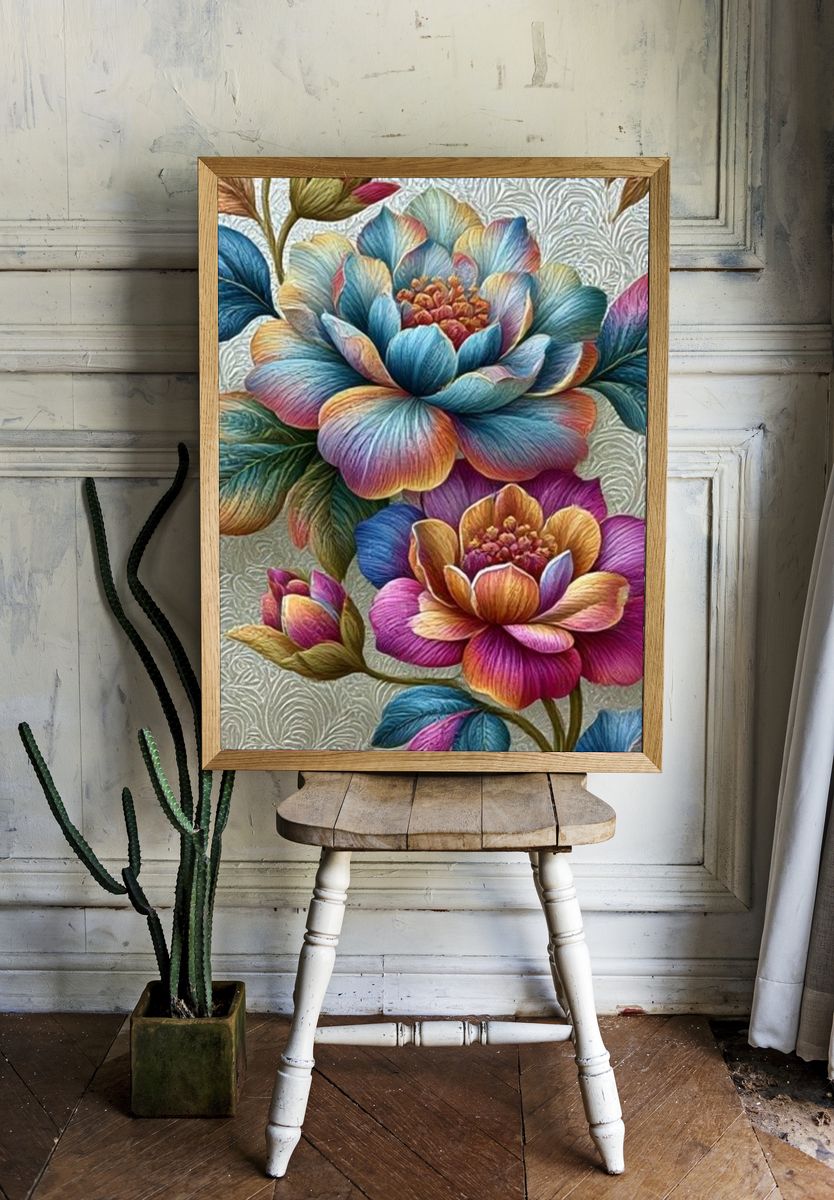 Rainbow Floral Illustration Poster. — room view 1