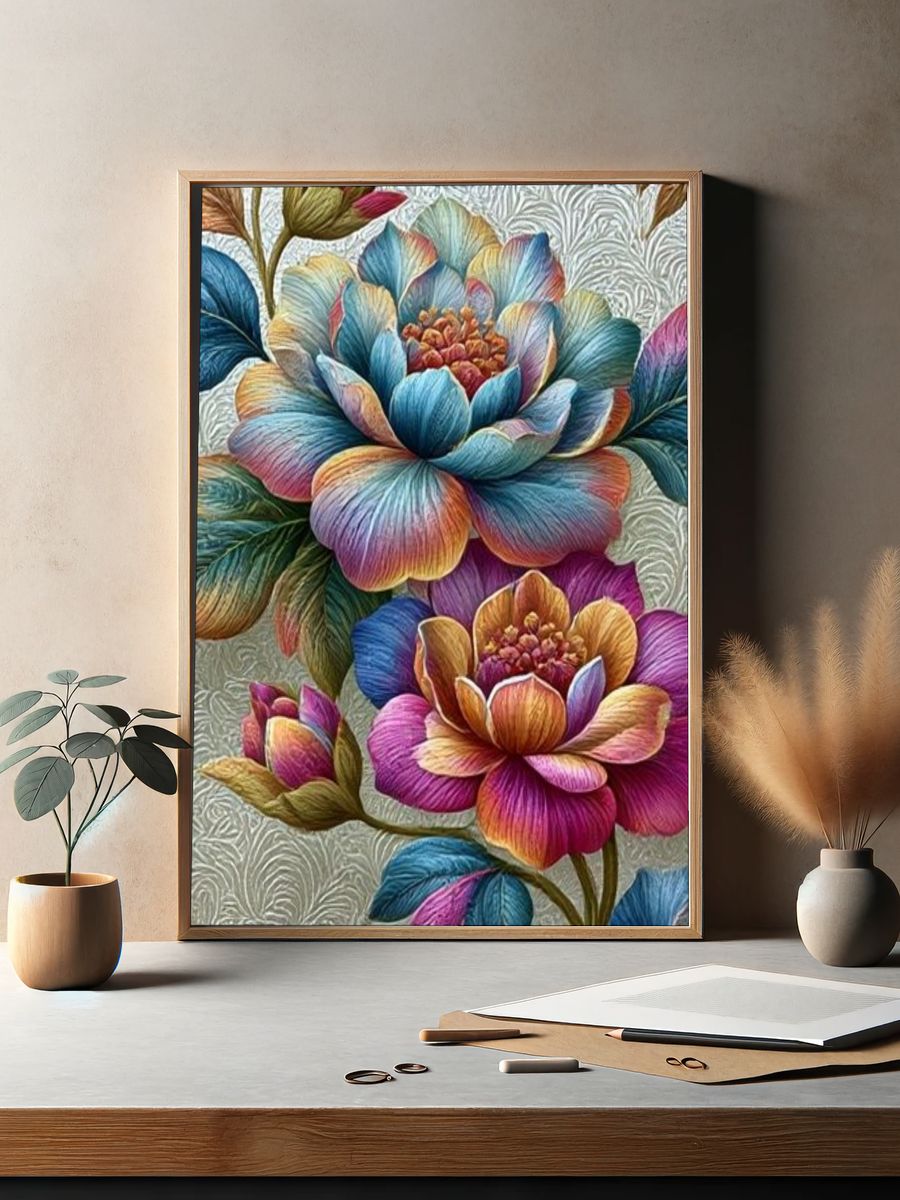 Rainbow Floral Illustration Poster. — room view 2