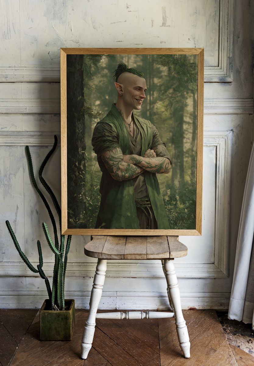 Forest Elf Portrait Illustration Poster. — room view 1