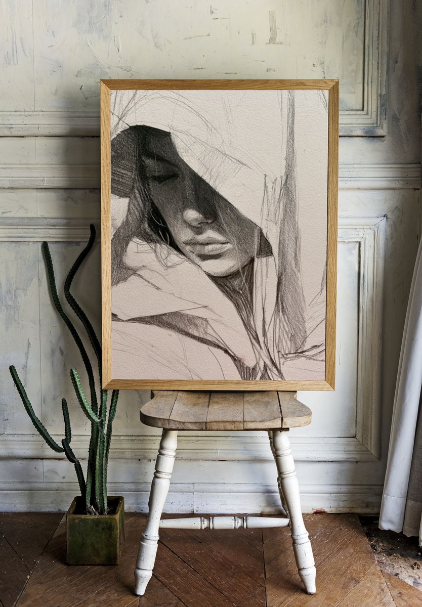 Hooded Portrait Sketch Poster. room preview