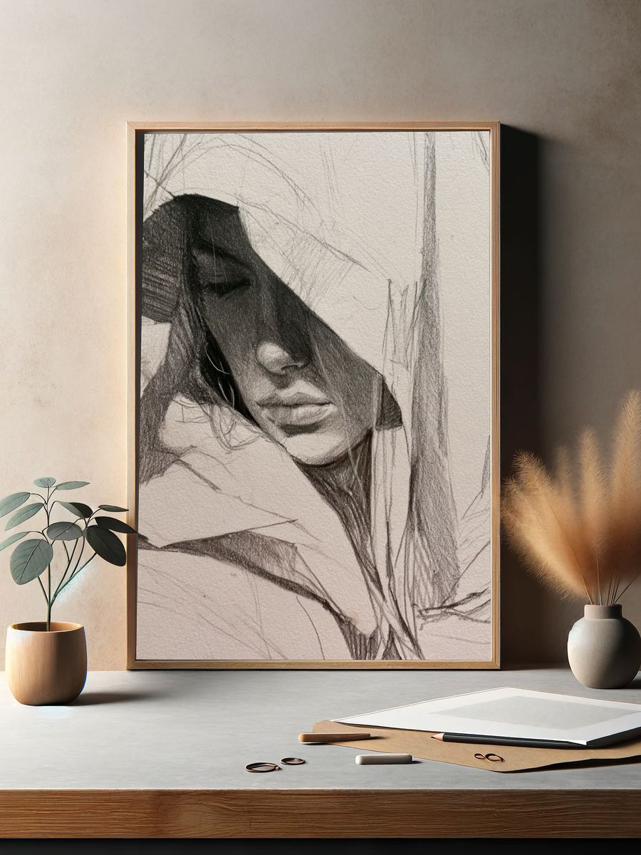 Hooded Portrait Sketch Poster. — room view 2