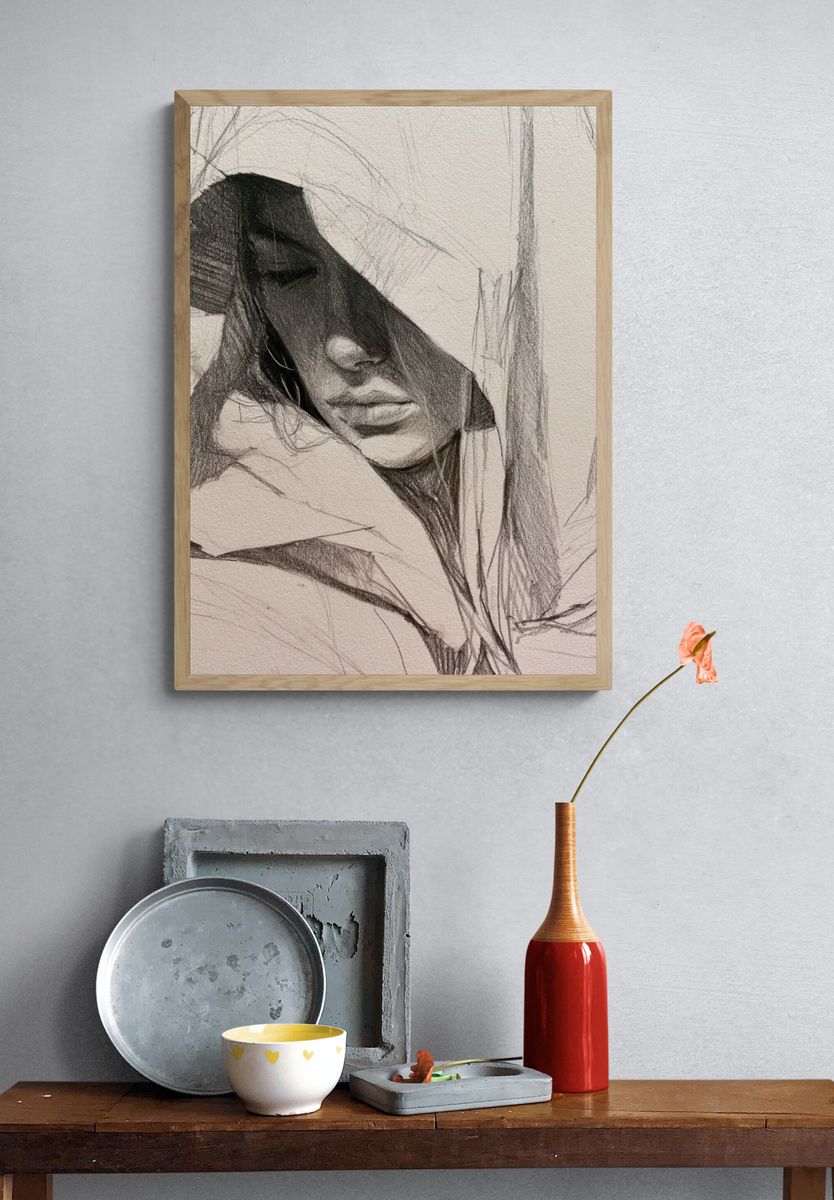 Hooded Portrait Sketch Poster. — room view 3