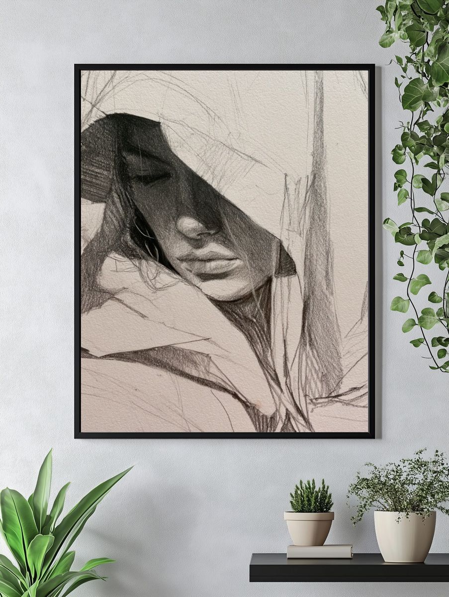 Hooded Portrait Sketch Poster. — room view 4