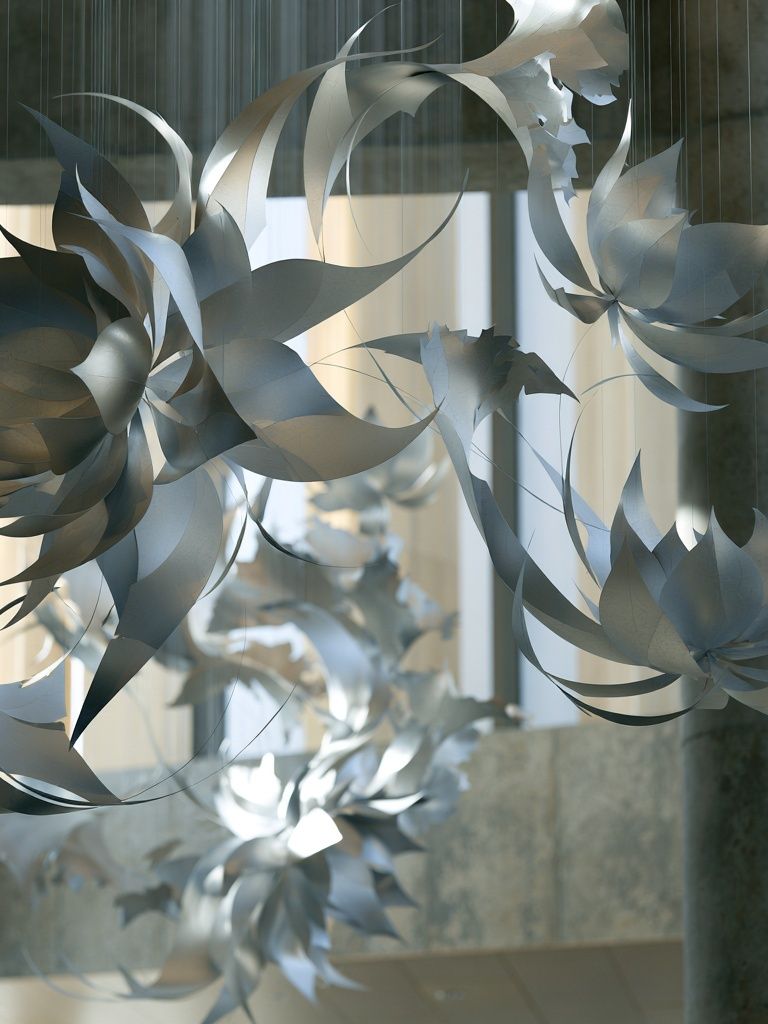 Suspended Silver Floral Sculpture Print. poster — illustration art